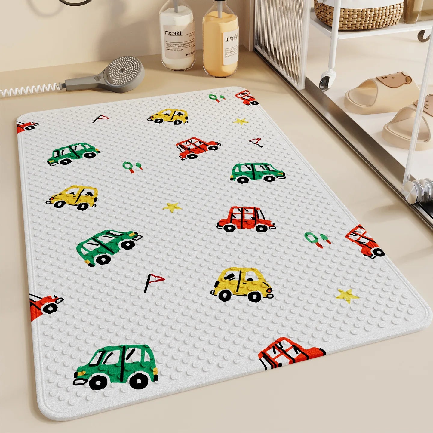 Playful Bath Mat | Non-Slip Bathroom Mat with Cartoon Cars Design | Safe and Fun for Kids' Bath Time 1