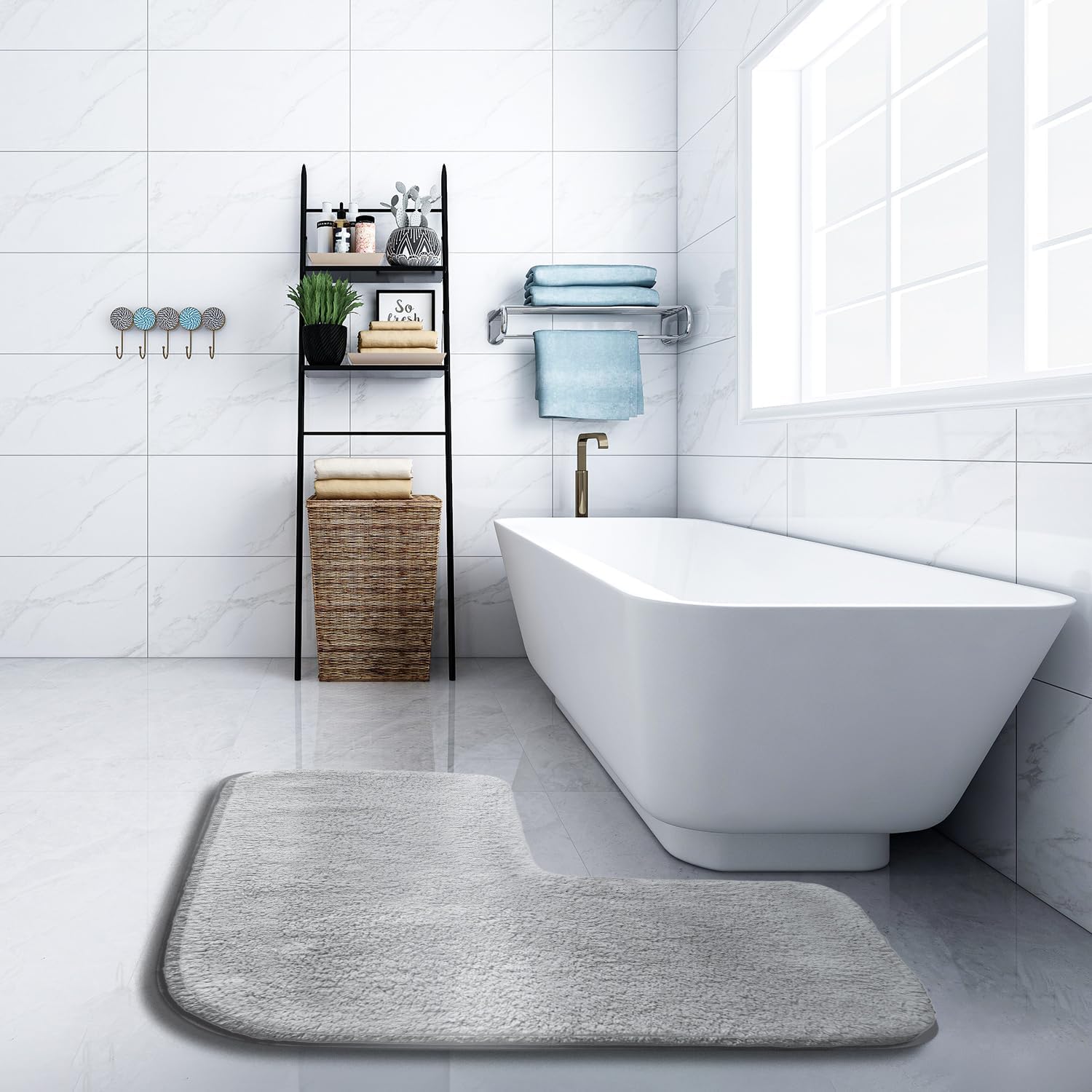 Funvalley | L-Shaped Shower Mat with Ultra Absorbent Microfibre Design | Non-Slip Safety for Corner Showers 4