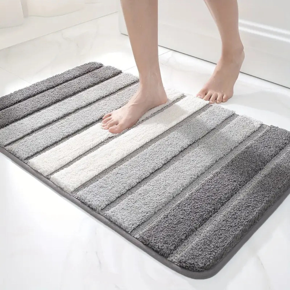 Lumiére | Non-Slip Bath Mat with Ultra-Soft Microfiber for Comfort | Elegant Striped Design for Safety and Style 2