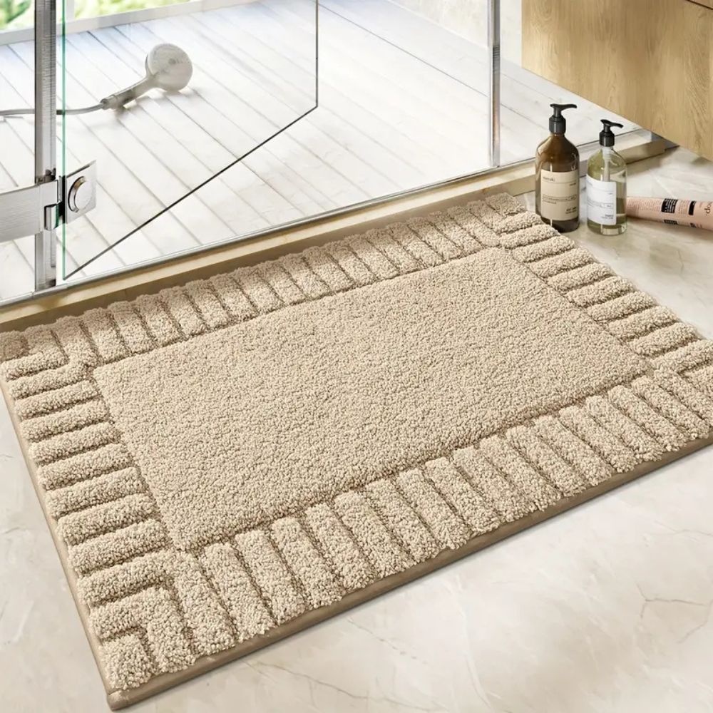 Modern Stripe | Non-Slip Bath Mat with Soft Flocked Surface | Cozy Comfort for Any Bathroom 1