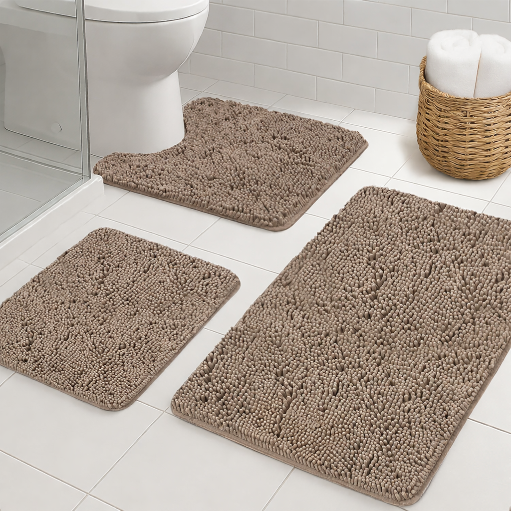 Chenille Bath Mat Set | Non-Slip Ultra-Absorbent Bathroom Rugs for Safety and Comfort 1