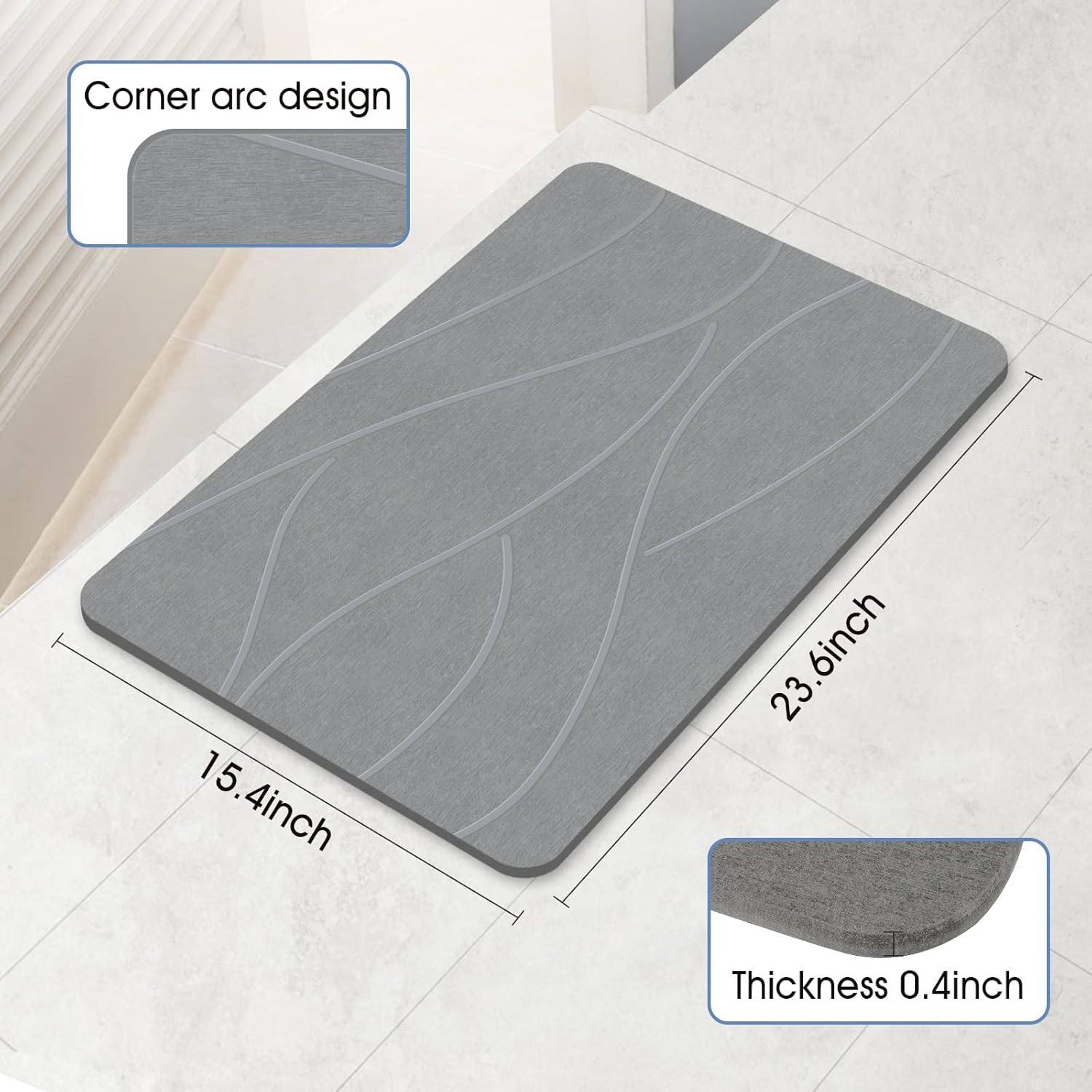 Natural Diatomaceous Earth Bath Mat with Quick Drying & Anti-Slip Design | Hygienic Rug for Clean and Safe Spaces 2