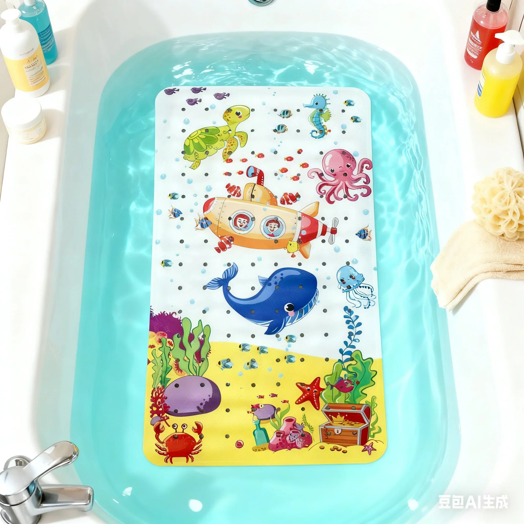 Underwater Adventure Bath Mat with Non-Slip Surface | Kid-Safe Design for Fun and Safety 1