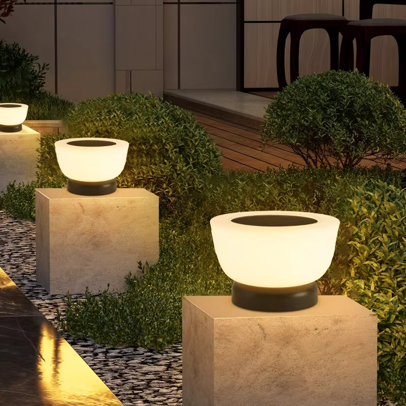 Elegant Solar Fence Post Light with Round White Glass Shade for Soft Illumination 5
