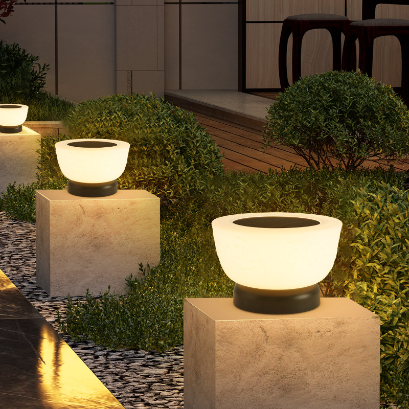 Elegant Solar Fence Post Light with Round White Glass Shade for Soft Illumination 8