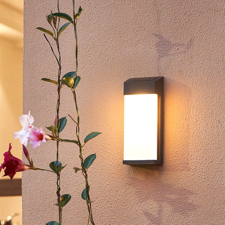Contemporary Solar Outdoor Wall Lamp with Rectangular Glass Shade | Stylish Illumination for Patios and Gardens 1