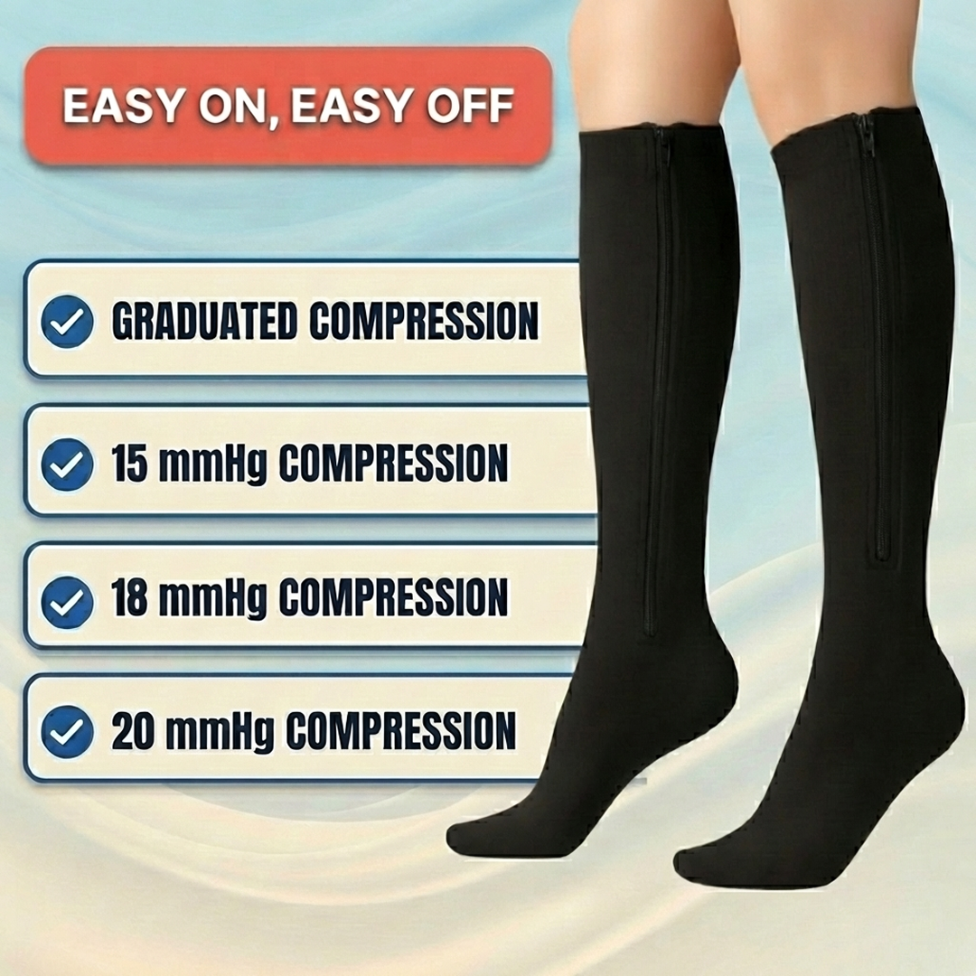Zipper Travel Compression Socks – Easy-On Support for Cramped Flights